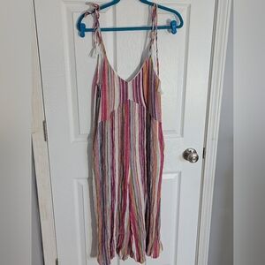 DAVI & DANI Pink and Yellow Striped Jumpsuit with V-Neck